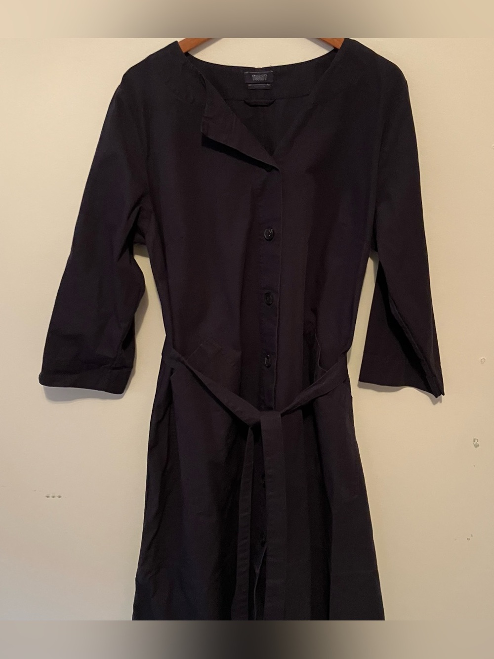 TOAST Sz. L Navy Button Front Shirtdress Duster Pockets Long Sleeve Belt Maxi